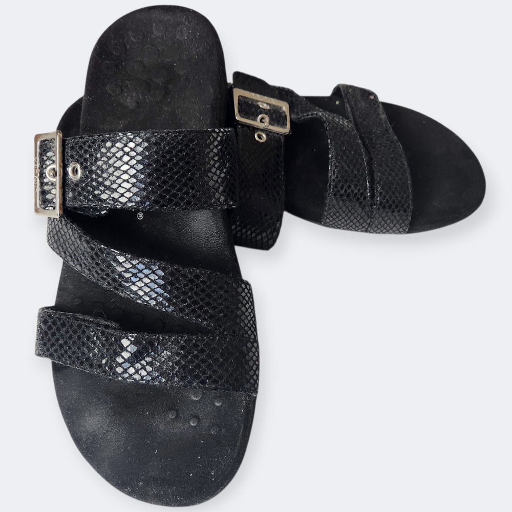 Vionic Rest Skylar Orthotic Black Adjustable Slip On Sandals Size 10